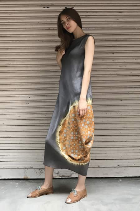 I Am Design Linen Satin Cowl Dress 