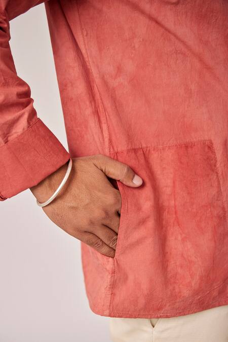 Pallavi Kandoi_Red Cotton Embroidery Hand-dyed Button-down Shirt _Online_at_Aza_Fashions