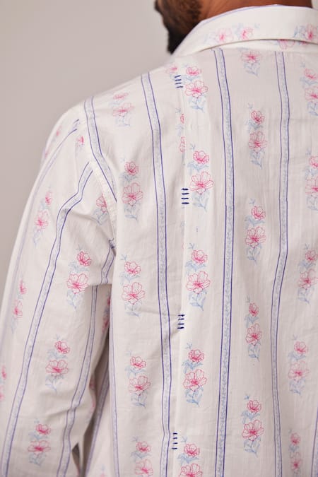 Pallavi Kandoi White Cotton Embroidery Floral Casual Shirt Online at Aza Fashions Pallavi Kandoi_White Cotton Embroidery Floral Casual Shirt _Online_at_Aza_Fashions