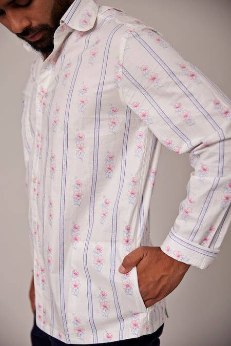 Buy Pallavi Kandoi White Cotton Embroidery Floral Casual Shirt Online at Aza Fashions Buy_Pallavi Kandoi_White Cotton Embroidery Floral Casual Shirt _Online_at_Aza_Fashions