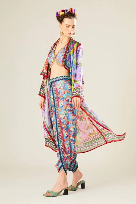 Rajdeep Ranawat_Multi Color Satin Printed Floral Sonth Botanical Dhoti Pant  _Online_at_Aza_Fashions
