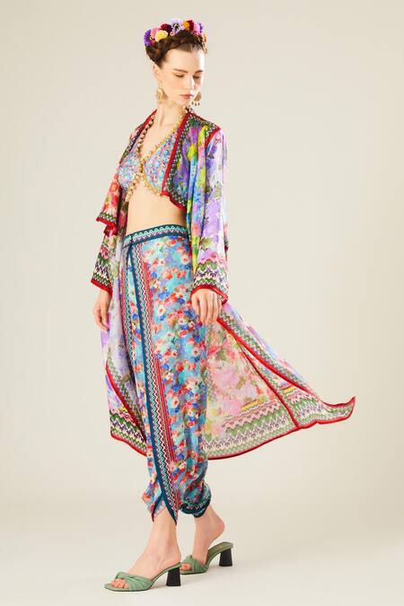 Rajdeep Ranawat_Multi Color Silk Beads, Embroidery Ursa Floral Pattern Jacket And Dhoti Pant Set_Online_at_Aza_Fashions