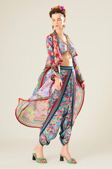Buy_Rajdeep Ranawat_Multi Color Silk Beads, Embroidery Ursa Floral Pattern Jacket And Dhoti Pant Set_Online_at_Aza_Fashions