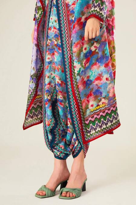 Rajdeep Ranawat_Multi Color Satin Printed Floral Sonth Botanical Dhoti Pant  _at_Aza_Fashions