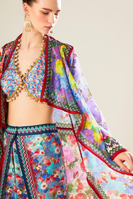Buy_Rajdeep Ranawat_Multi Color Silk Beads, Embroidery Ursa Floral Pattern Jacket And Dhoti Pant Set