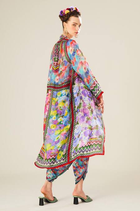 Shop_Rajdeep Ranawat_Multi Color Silk Beads, Embroidery Ursa Floral Pattern Jacket And Dhoti Pant Set