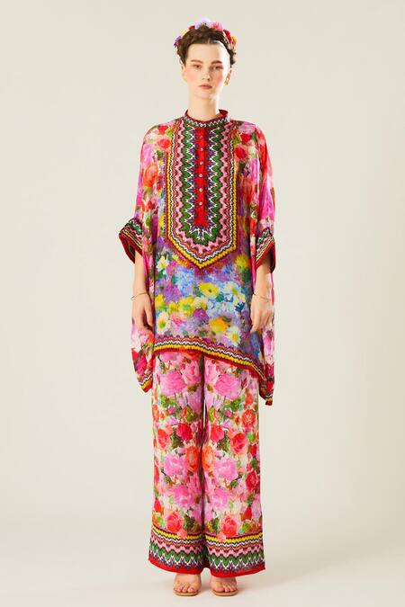 Rajdeep Ranawat Multi Color Silk Embroidery Bandeau Neck Chanel Floral Pattern Tunic Online at Aza Fashions Rajdeep Ranawat_Multi Color Silk Embroidery Bandeau Neck Chanel Floral Pattern Tunic_Online_at_Aza_Fashions