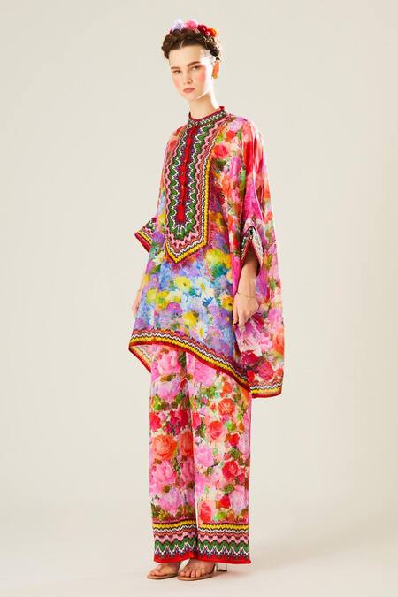 Buy Rajdeep Ranawat Multi Color Silk Embroidery Bandeau Neck Chanel Floral Pattern Tunic Online at Aza Fashions Buy_Rajdeep Ranawat_Multi Color Silk Embroidery Bandeau Neck Chanel Floral Pattern Tunic_Online_at_Aza_Fashions