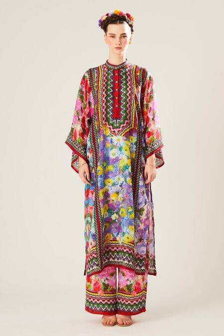 Rajdeep Ranawat_Multi Color Silk Embroidery Bandeau Neck Gayatri Floral Pattern Tunic_Online_at_Aza_Fashions