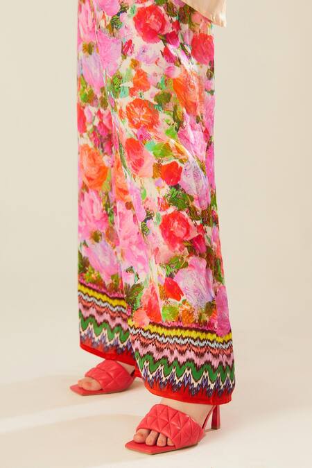 Rajdeep Ranawat_Coral Satin Embroidery Permaz Print Pant_at_Aza_Fashions