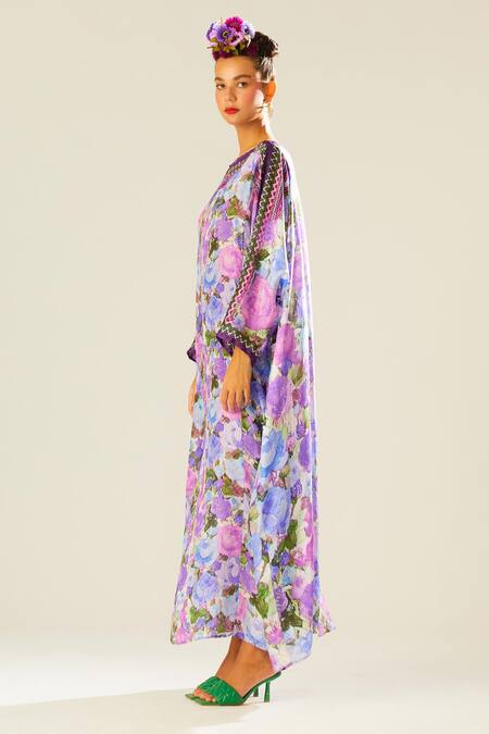 Buy_Rajdeep Ranawat_Purple Silk Boat Neck Aayat Floral Pattern Kaftan_Online_at_Aza_Fashions