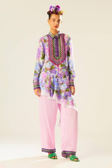 Buy_Rajdeep Ranawat_Purple Silk Embroidery Collared Bijli Floral Print Shirt_Online_at_Aza_Fashions