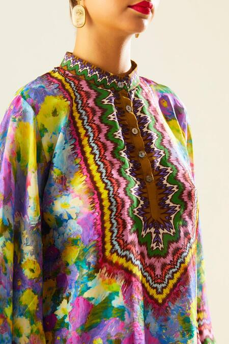 Rajdeep Ranawat_Multi Color Silk Embroidery Bandeau Neck Nylla Floral Pattern Short Tunic_at_Aza_Fashions