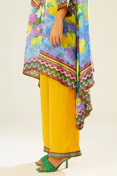 Buy_Rajdeep Ranawat_Yellow Satin Plain Paloma Straight Pant  _Online_at_Aza_Fashions