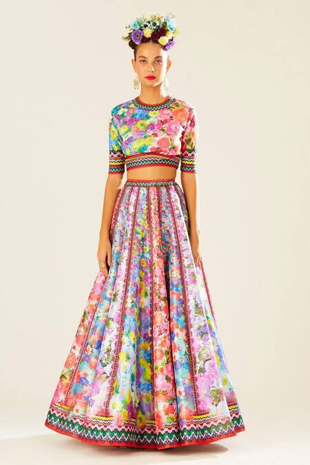 Buy Rajdeep Ranawat Multi Color Silk, Lycra, Kota Doria, Chanderi Leela Floral Print Lehenga Set Online at Aza Fashions Buy_Rajdeep Ranawat_Multi Color Silk, Lycra, Kota Doria, Chanderi Leela Floral Print Lehenga Set_Online_at_Aza_Fashions