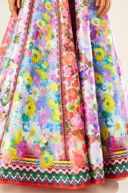 Rajdeep Ranawat Multi Color Silk, Lycra, Kota Doria, Chanderi Leela Floral Print Lehenga Set at Aza Fashions Rajdeep Ranawat_Multi Color Silk, Lycra, Kota Doria, Chanderi Leela Floral Print Lehenga Set_at_Aza_Fashions
