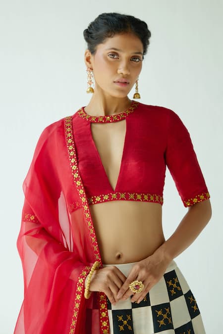 Priyal Prakash_Multi Color Organza, Sequins, Zari, Chess Board Pattern Lehenga Set _Online_at_Aza_Fashions