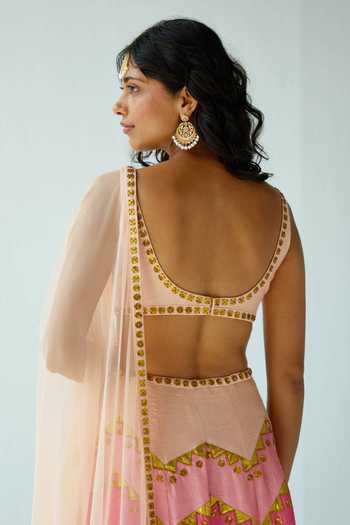 Buy_Priyal Prakash_Pink Silk, Net Sequins, Applique Zig Zag Embroidered Sharara Blouse Set _Online_at_Aza_Fashions