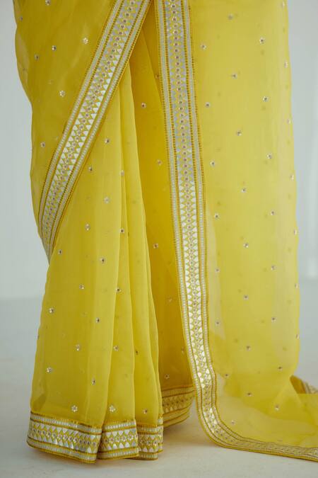 Priyal Prakash_Yellow Silk Organza, Cotton Satin, Polyester Embroidered Saree With Blouse_Online_at_Aza_Fashions