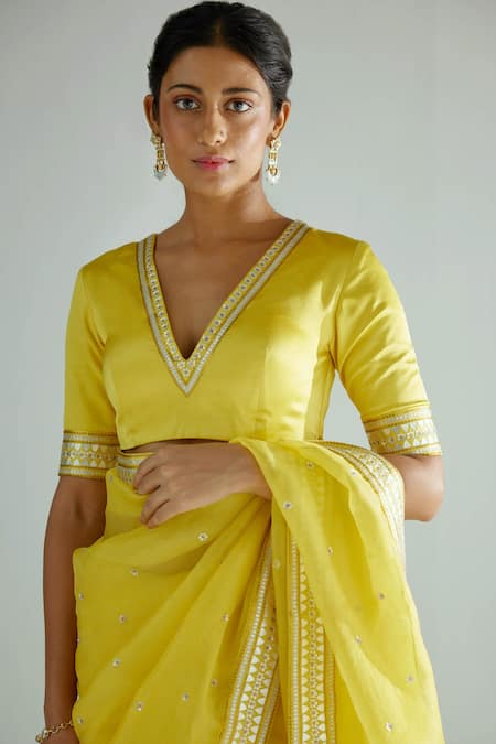 Shop_Priyal Prakash_Yellow Silk Organza, Cotton Satin, Polyester Embroidered Saree With Blouse_Online_at_Aza_Fashions