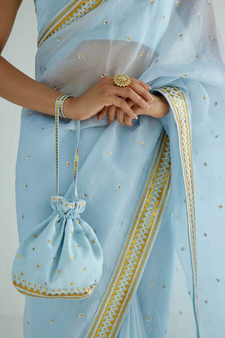 Priyal Prakash_Blue Silk Organza, Cotton Satin, Polyester Embroidered Saree With Blouse_Online_at_Aza_Fashions