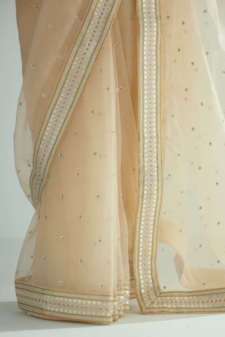 Priyal Prakash Cream Cotton Satin, Polyester, Silk Organza Embroidered Saree With Blouse Online at Aza Fashions Priyal Prakash_Cream Cotton Satin, Polyester, Silk Organza Embroidered Saree With Blouse_Online_at_Aza_Fashions