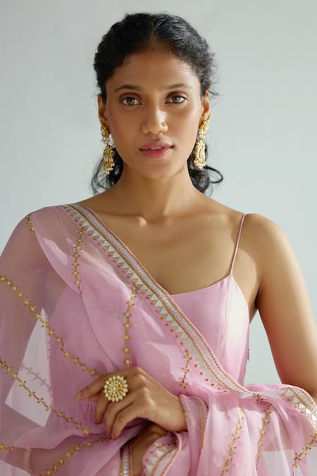 Priyal Prakash Pink Chanderi, Cotton, Organza Embroidery, Solid Anarkali Set With Dupatta Online at Aza Fashions Priyal Prakash_Pink Chanderi, Cotton, Organza Embroidery, Solid Anarkali Set With Dupatta _Online_at_Aza_Fashions