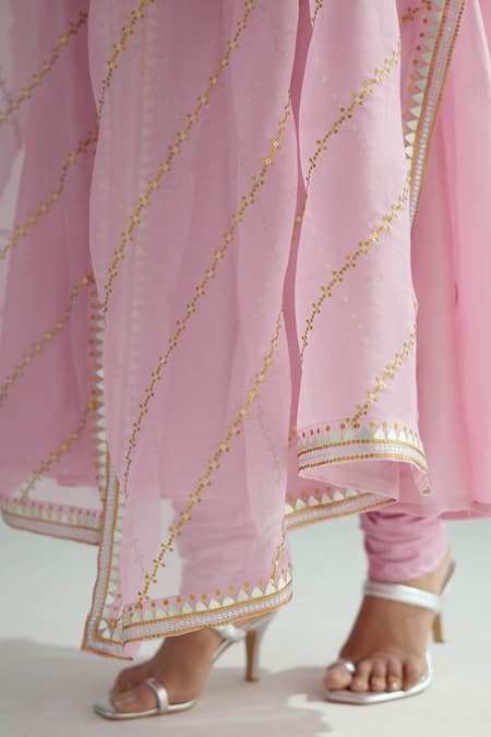 Buy Priyal Prakash Pink Chanderi, Cotton, Organza Embroidery, Solid Anarkali Set With Dupatta Online at Aza Fashions Buy_Priyal Prakash_Pink Chanderi, Cotton, Organza Embroidery, Solid Anarkali Set With Dupatta _Online_at_Aza_Fashions