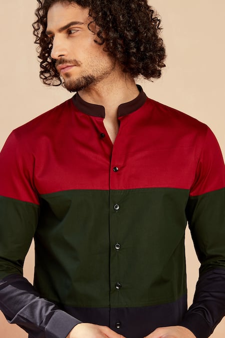 Buy_Seven_Multi Color Cotton Satin Dark There Colorblock Shirt_Online_at_Aza_Fashions