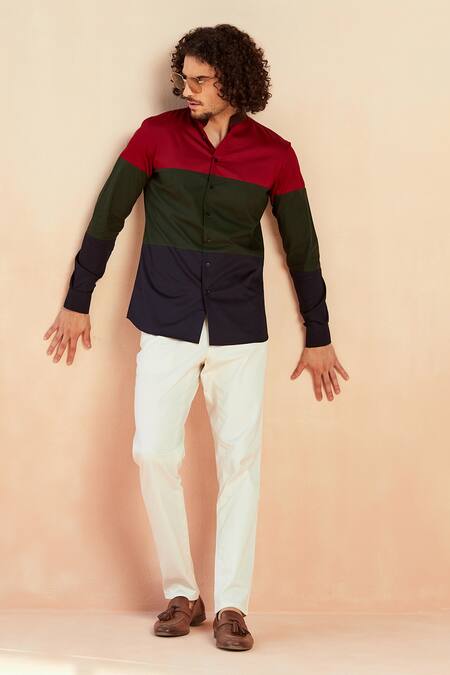 Shop_Seven_Multi Color Cotton Satin Dark There Colorblock Shirt_Online_at_Aza_Fashions