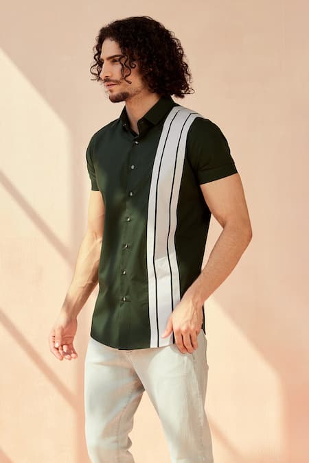 Seven_Green Cotton Satin Striped Just Aston Shirt_Online_at_Aza_Fashions
