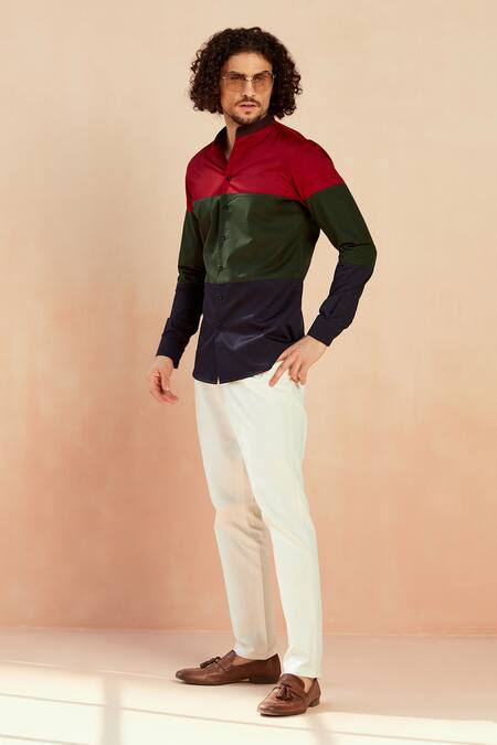 Seven_Multi Color Cotton Satin Dark There Colorblock Shirt_at_Aza_Fashions