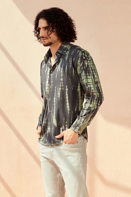 Shop_Seven_Grey Cotton Satin Miramar Tie-dye Shirt_Online_at_Aza_Fashions