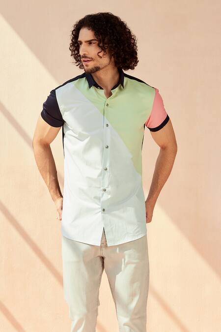 Seven_Multi Color Cotton Satin Striped Light Strike Shirt_Online_at_Aza_Fashions