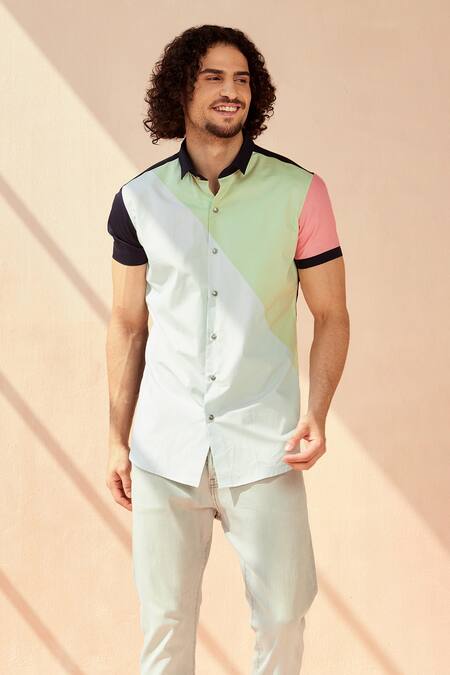 Buy_Seven_Multi Color Cotton Satin Striped Light Strike Shirt_Online_at_Aza_Fashions
