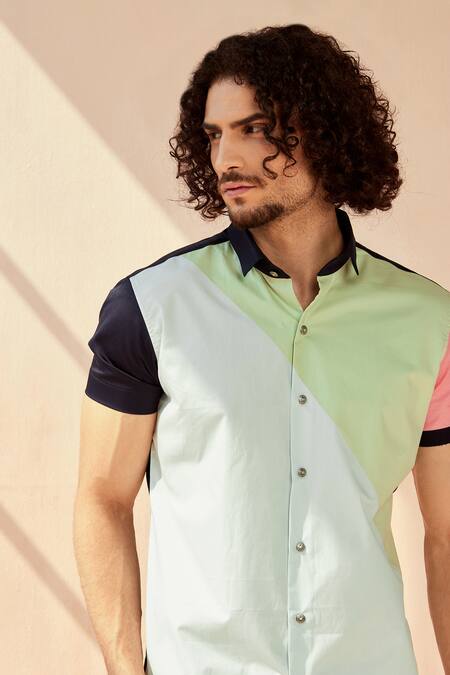 Seven_Multi Color Cotton Satin Striped Light Strike Shirt_at_Aza_Fashions