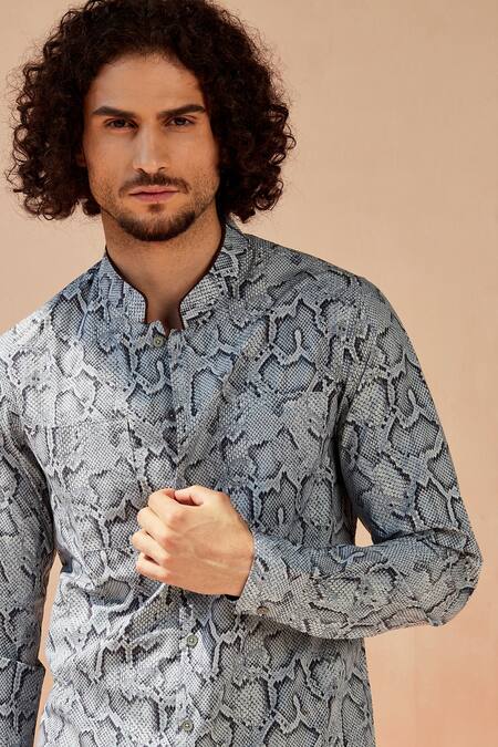 Seven_Grey Cotton Satin Python Print Shirt_at_Aza_Fashions