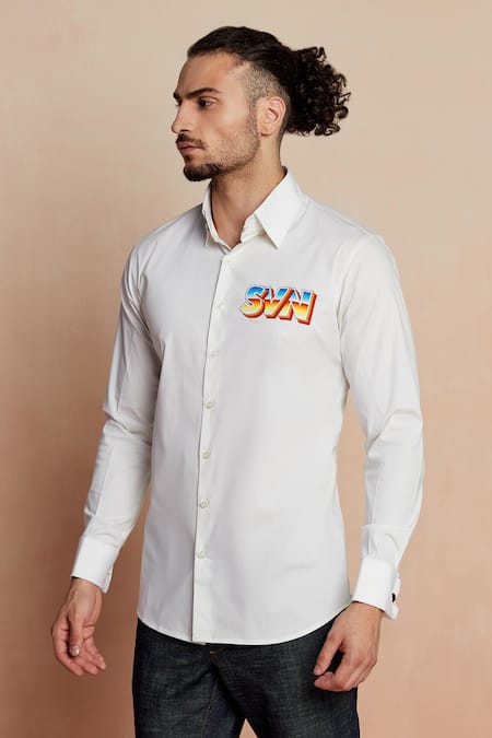 Buy_Seven_White Cotton Satin Arcade Cuff Sleeve Shirt _Online_at_Aza_Fashions