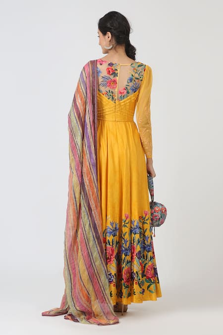 Shop Geisha Designs Yellow Printed Anarkali With Dupatta at Aza Fashions Shop_Geisha Designs_Yellow Printed Anarkali With Dupatta _at_Aza_Fashions