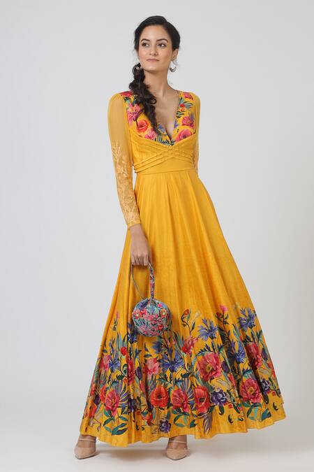 Geisha Designs Yellow Printed Anarkali With Dupatta Online at Aza Fashions Geisha Designs_Yellow Printed Anarkali With Dupatta _Online_at_Aza_Fashions