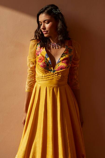 Buy Geisha Designs Yellow Printed Anarkali With Dupatta Online at Aza Fashions Buy_Geisha Designs_Yellow Printed Anarkali With Dupatta _Online_at_Aza_Fashions