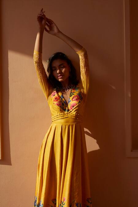 Shop Geisha Designs Yellow Printed Anarkali With Dupatta Online at Aza Fashions Shop_Geisha Designs_Yellow Printed Anarkali With Dupatta _Online_at_Aza_Fashions