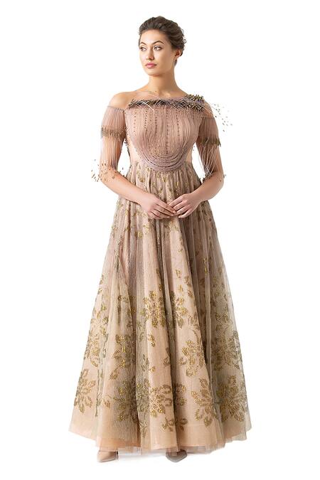 AL Ambrosia Rose Gold Off Shoulder Gown – GlamEdge Dress & Gown