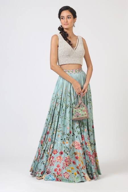 Geisha Designs Blue Printed Lehenga Set Online at Aza Fashions Geisha Designs_Blue Printed Lehenga Set _Online_at_Aza_Fashions