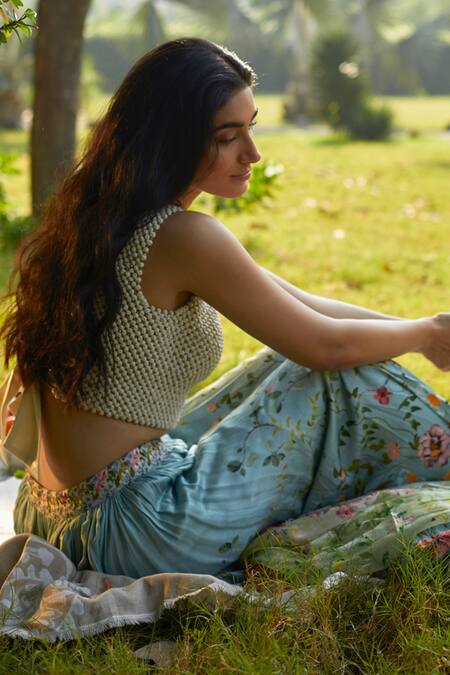 Shop Geisha Designs Blue Printed Lehenga Set Online at Aza Fashions Shop_Geisha Designs_Blue Printed Lehenga Set _Online_at_Aza_Fashions