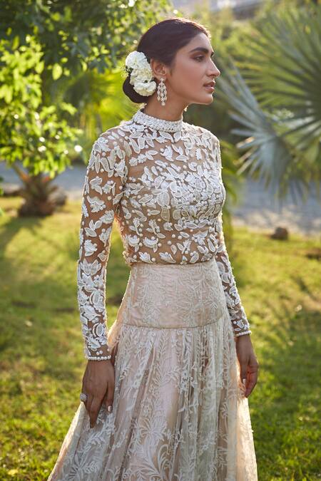 Geisha Designs Beige Embroidered Lehenga Set at Aza Fashions Geisha Designs_Beige Embroidered Lehenga Set _at_Aza_Fashions