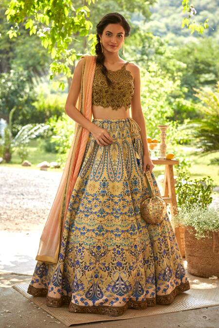 Buy Geisha Designs Green Printed Lehenga Set Online Aza Fashions