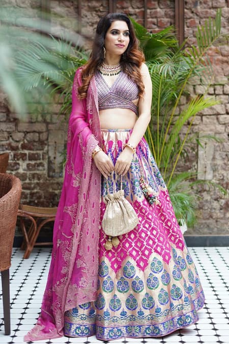 Banarasi Silk Pink Weaving Designer Lehenga Choli