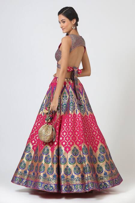 Shop Geisha Designs Pink Brocade Bridal Lehenga Set Online at Aza Fashions Shop_Geisha Designs_Pink Brocade Bridal Lehenga Set _Online_at_Aza_Fashions