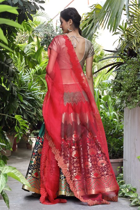 Ava Grey Silk Choli with Net and Brocade Lehenga